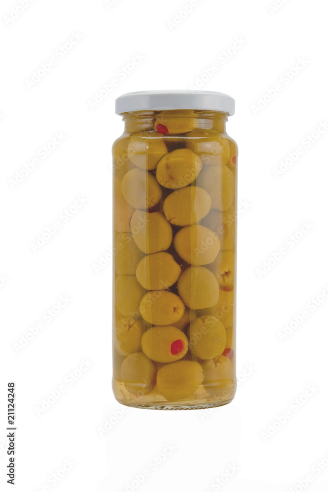 Pickled olives in glass jar Pickled olives in glass jar