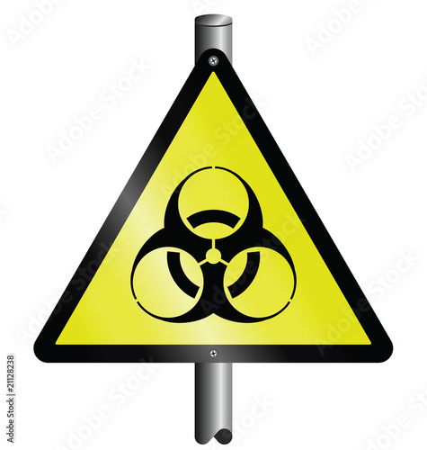 Bio hazard warning sign mounted on post