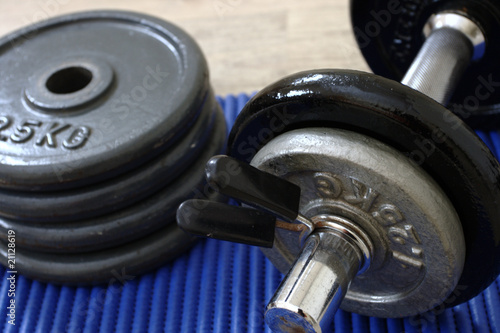 Dumbbells close up and stacked weights