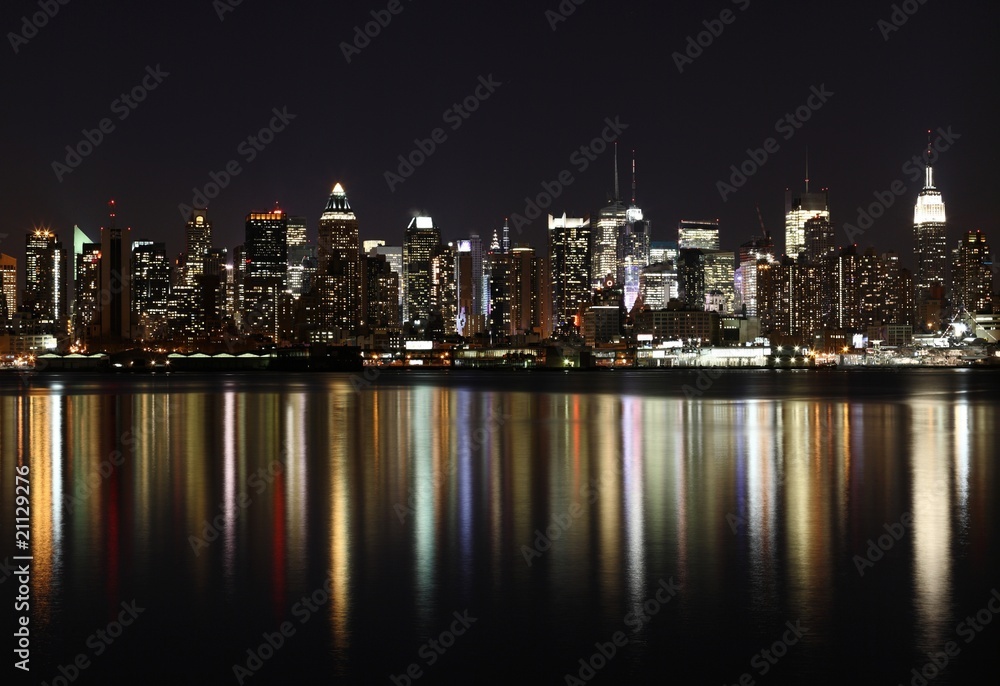 Midtown (West Side) Manhattan at night (panoramic photo made of