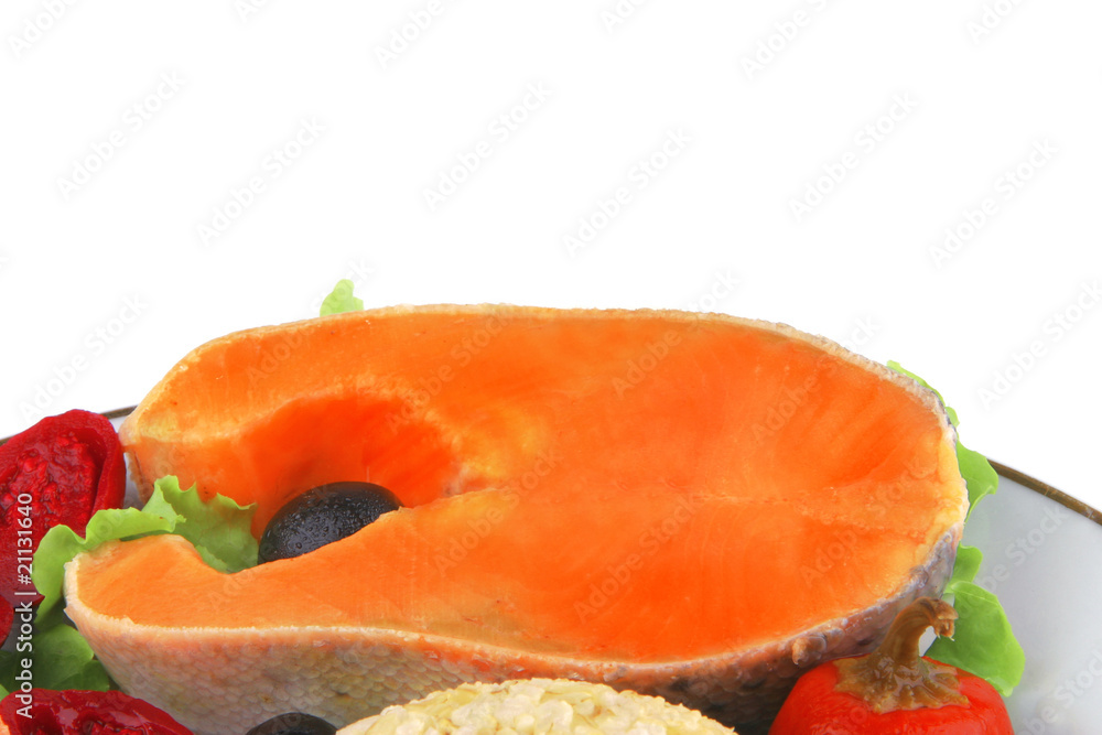 two salmon steak on white dish two salmon steak on white dish