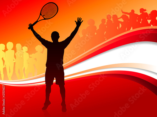 Tennis Player with Red Abstract Crowd