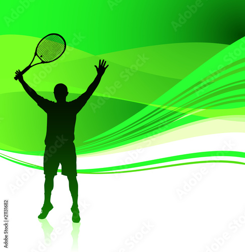 Tennis Player on Green Abstract Background