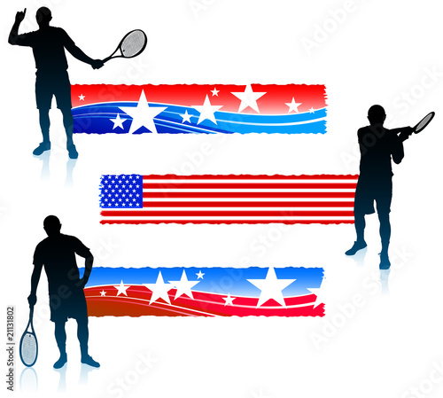 Tennis Player and United States Banner Set