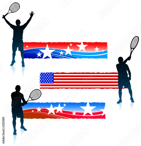 Tennis Player and United States Banner Set
