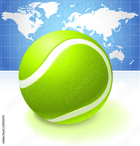 Tennis Ball with World Map Background