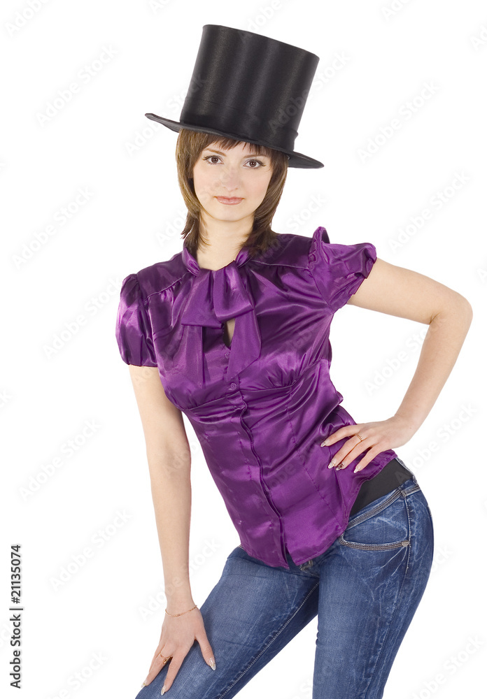 Brightly pictures of lovely girl in top hat (cylinder) Brightly pictures of lovely girl in top hat (cylinder)