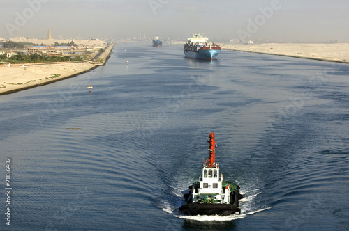 Ship passing through the Suez Canal #21136402