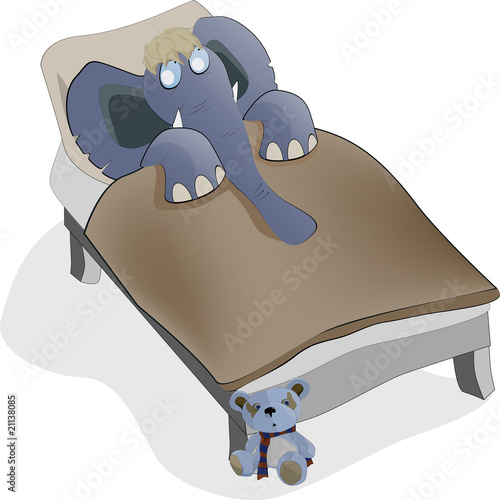 elephant sleeping in a bed