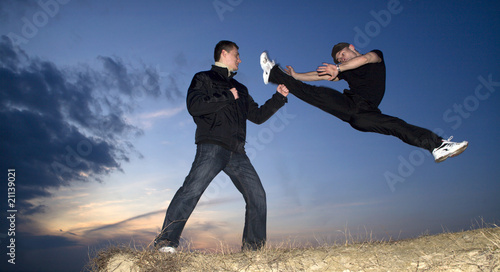 karate training in sunset