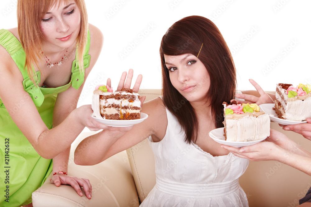 Girl refuse to eat cake. Isolated. Girl refuse to eat cake. Isolated.