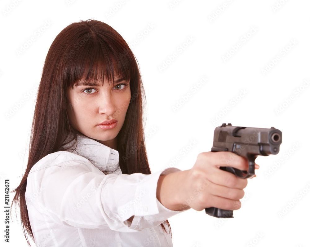 Beautiful young woman with gun. Isolated. Beautiful young woman with gun. Isolated.