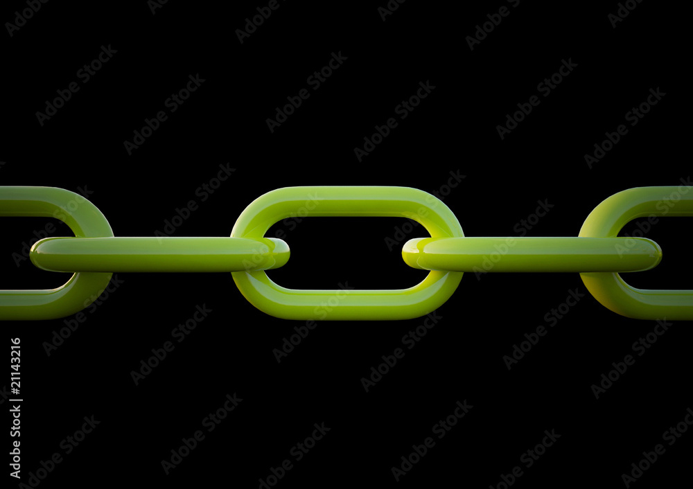 Obraz premium Linked Green chain curve on black background