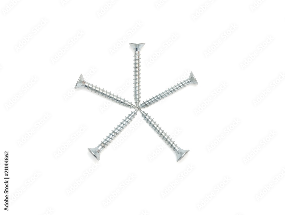 Five-pointed star made of screws isolated