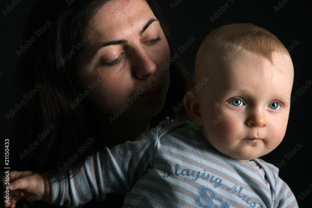 mother and her boy child in studio