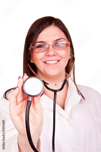 successful female doctor holding stethoscope