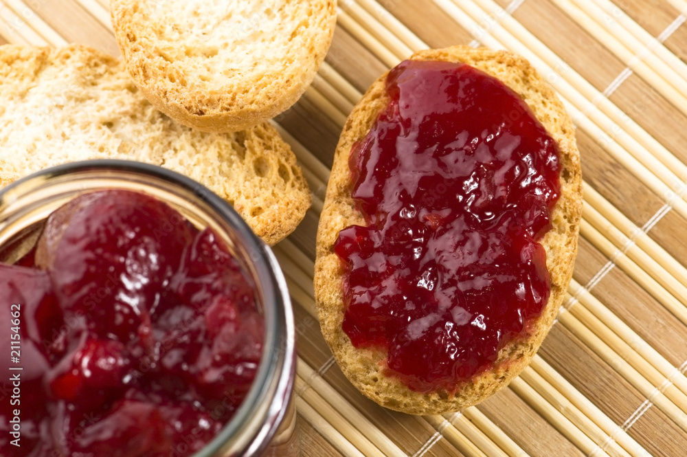Breakfast of cherry jam on toast Breakfast of cherry jam on toast