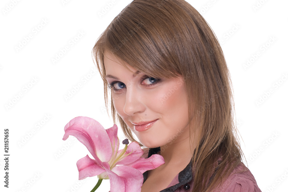 Close up portrait of young beautiful woman with flower Close up portrait of young beautiful woman with flower