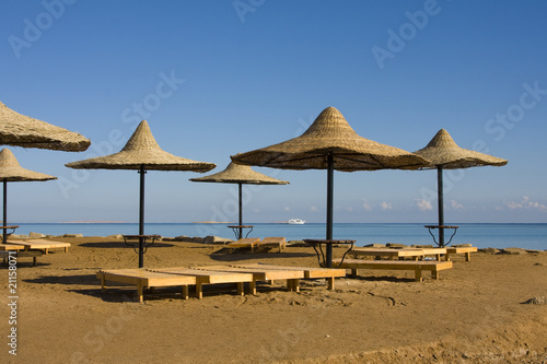 Beach on a sunny day. Hurghada city in Egypt. © OlegD