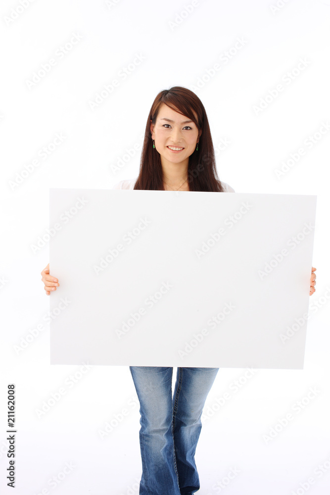 メッセージボードを持つ女性 メッセージボードを持つ女性