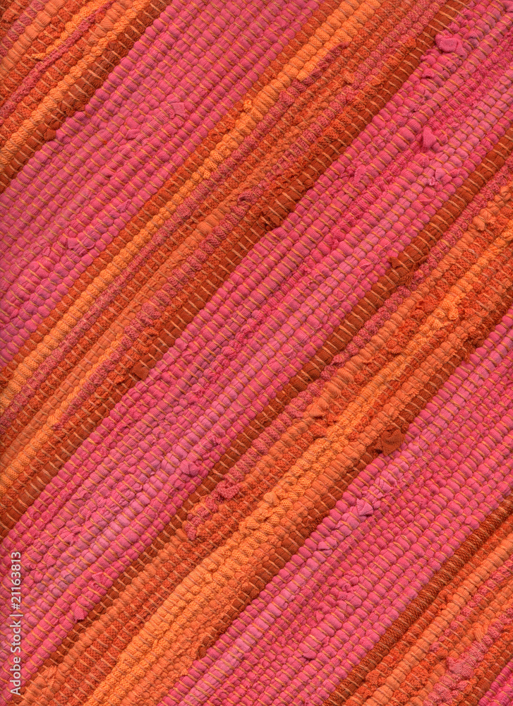 Pink and orange woven rug, dagonal stripes, 16.4 MB