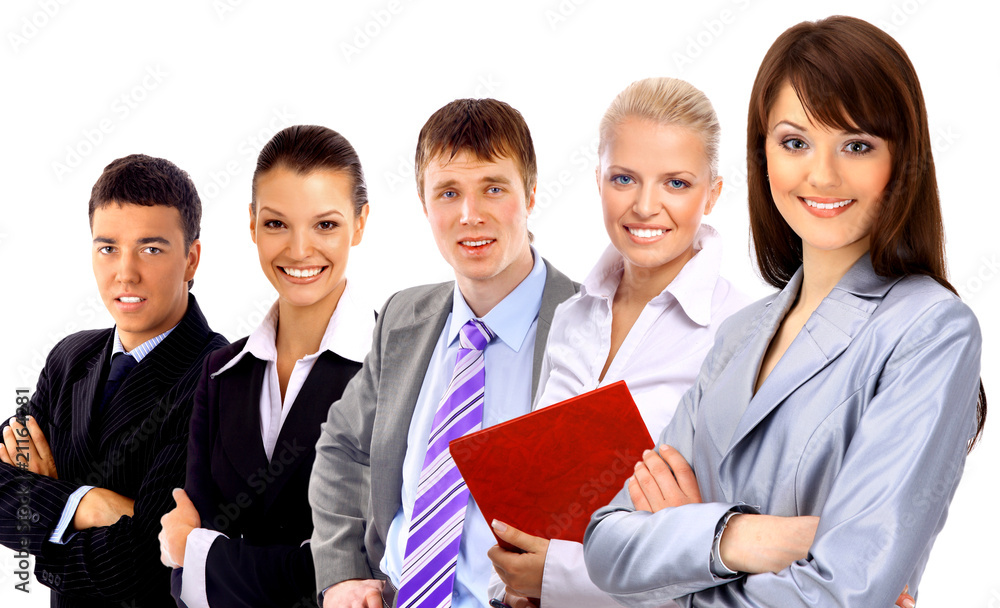 businesswoman and his team isolated over a white background. businesswoman and his team isolated over a white background.