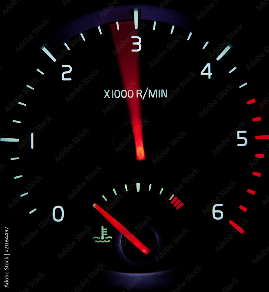 Acceleration - close-up view of a revolution counter tachometer Acceleration - close-up view of a revolution counter tachometer