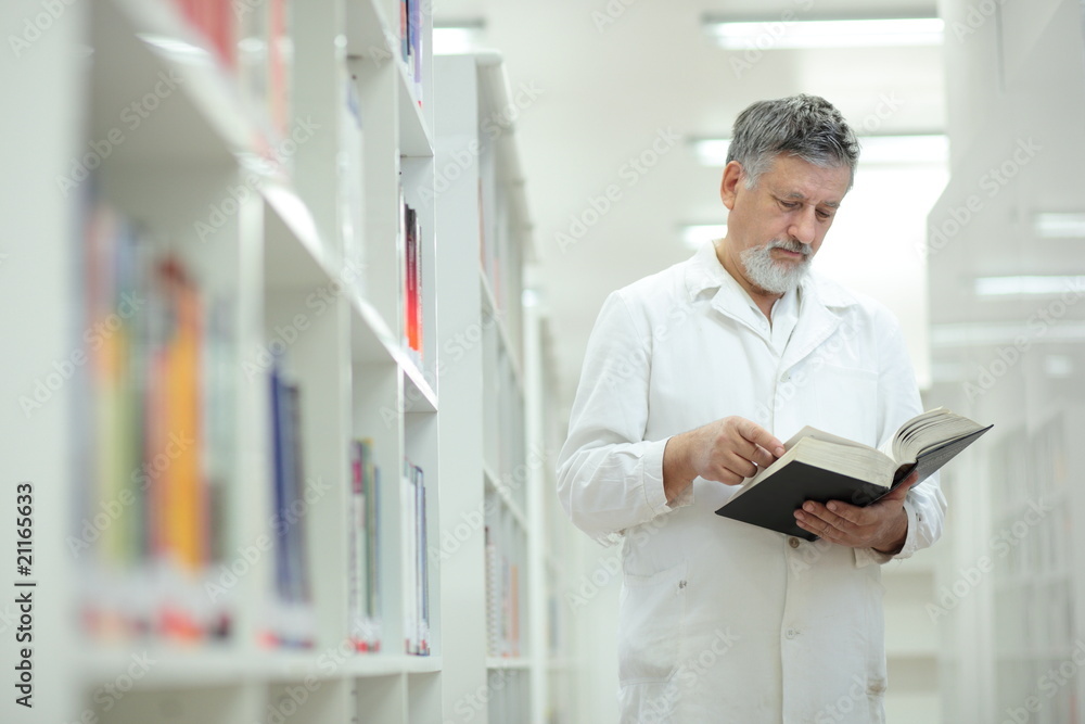 Renowned scientist/doctor in a library of research center/hospit Renowned scientist/doctor in a library of research center/hospit