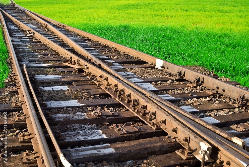 railway among a green grass railway among a green grass