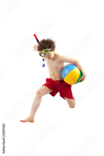 Boy ready to swim and dive isolated on white background