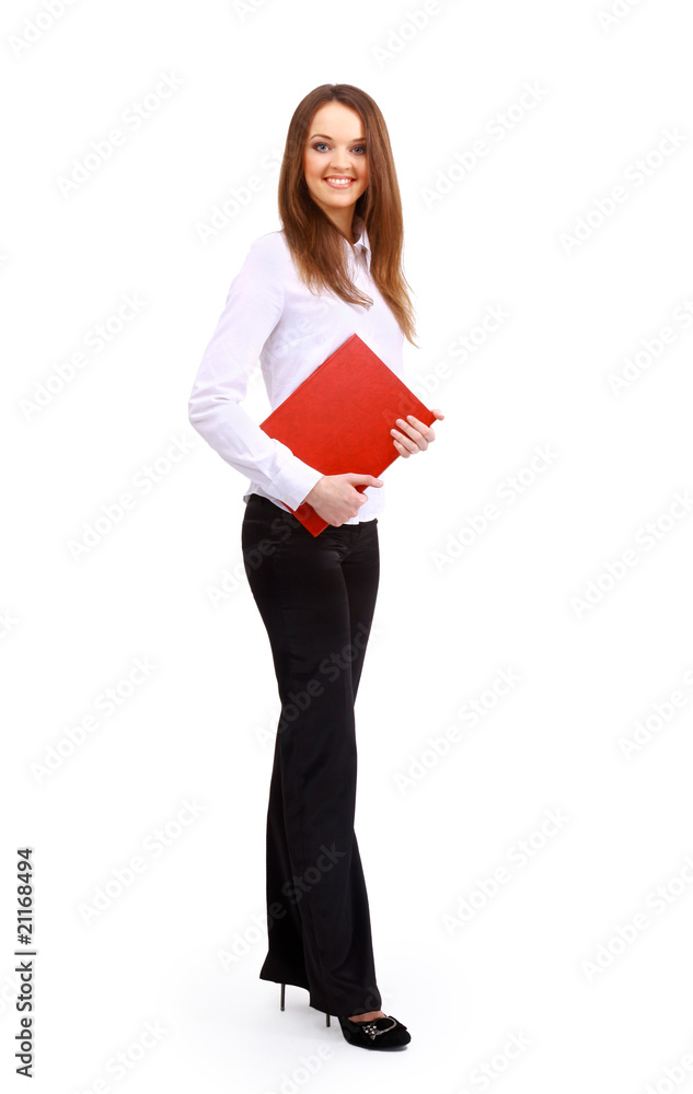 Positive business woman smiling over white background. Positive business woman smiling over white background.