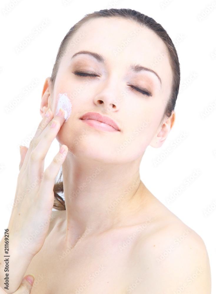 Portrait of young adult woman with health skin of face.