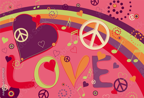Love Peace and Hearts in Pink
