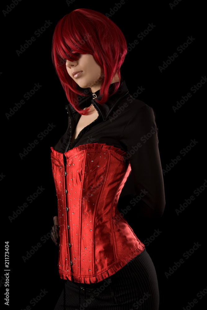 Fototapeta premium Sensual girl in red glamour corset