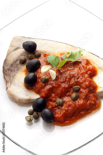 messinese swordfish typical sicily recipe with olive and caper
