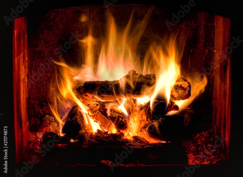 HDR photo of hot and cozy fireplace