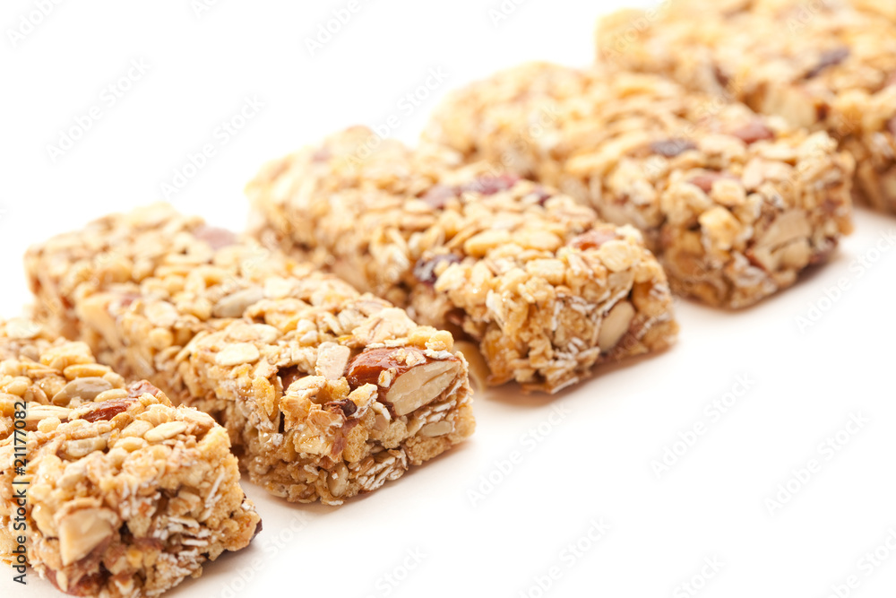 Row of Several Granola Bars Isolated on White Row of Several Granola Bars Isolated on White