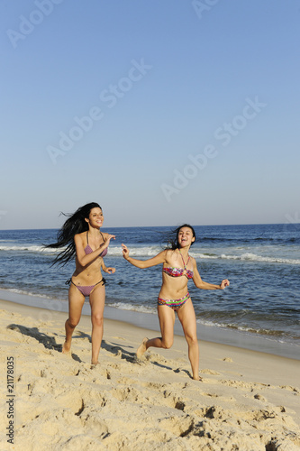 holiday fun: two girls having a racing duel