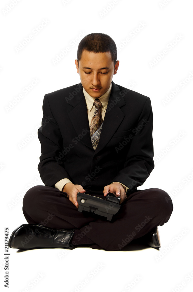 Business Man Sit With Phone