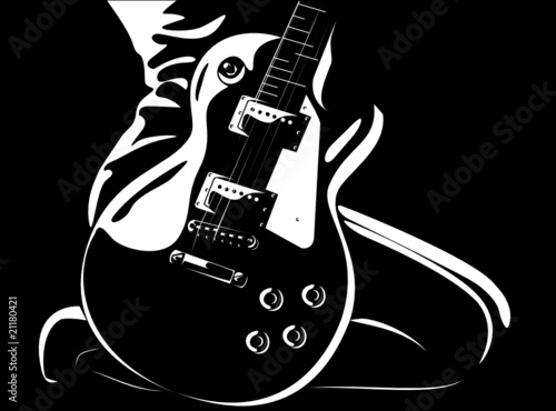 Vector Series. beautiful girl with a guitar black-white version