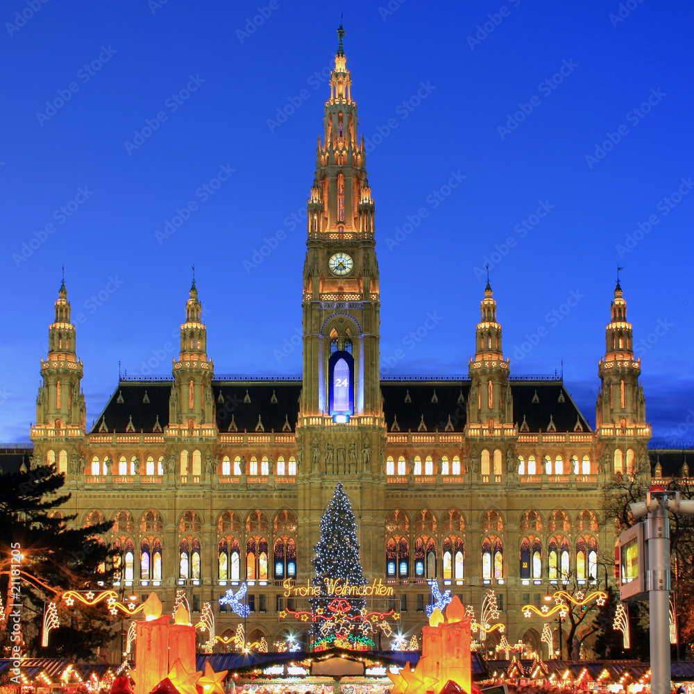 Fototapeta premium Townhall Vienna with Christmas Market, Austria
