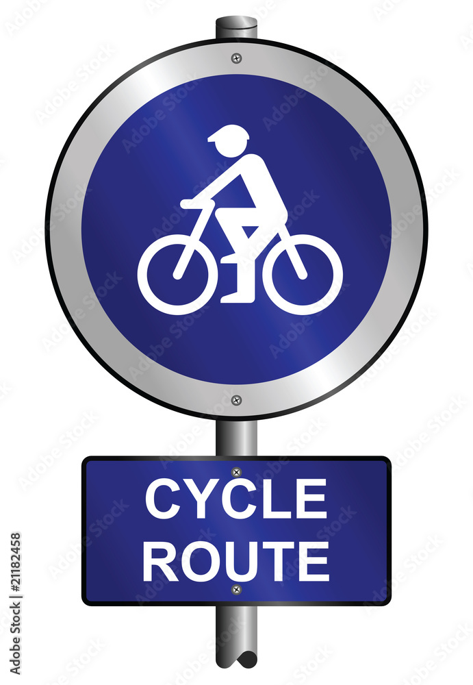 Bike graphic and text information sign mounted on post Bike graphic and text information sign mounted on post
