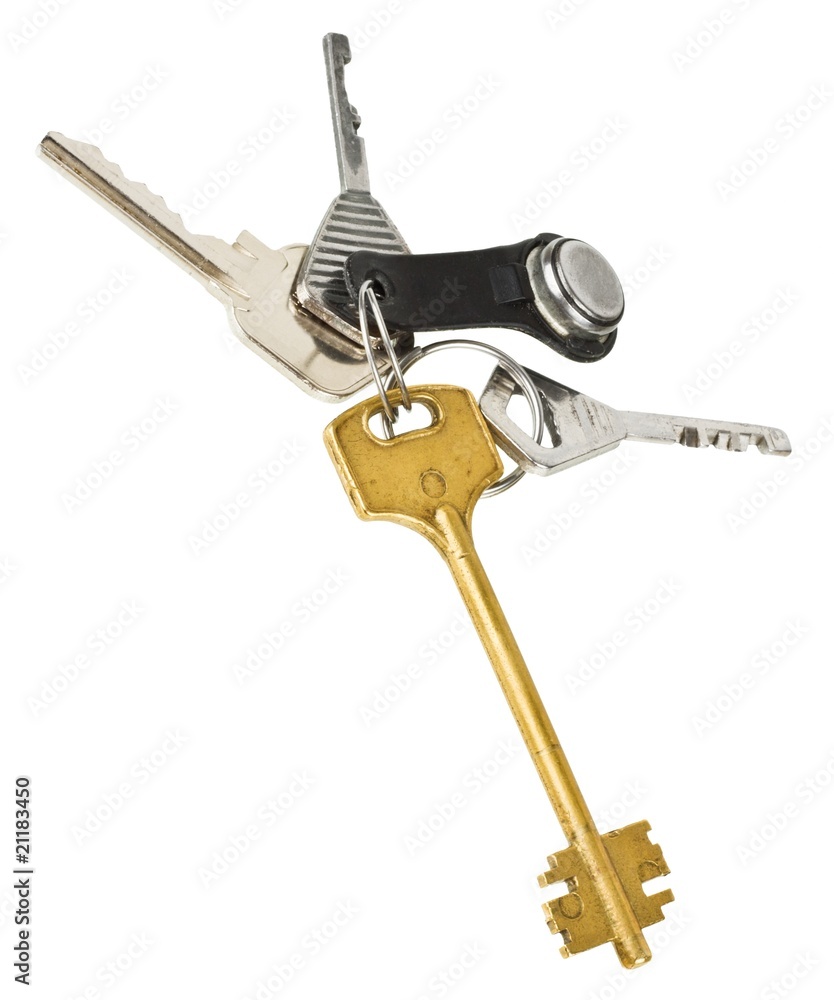 Bunch of keys with electronic key isolated on white Bunch of keys with electronic key isolated on white