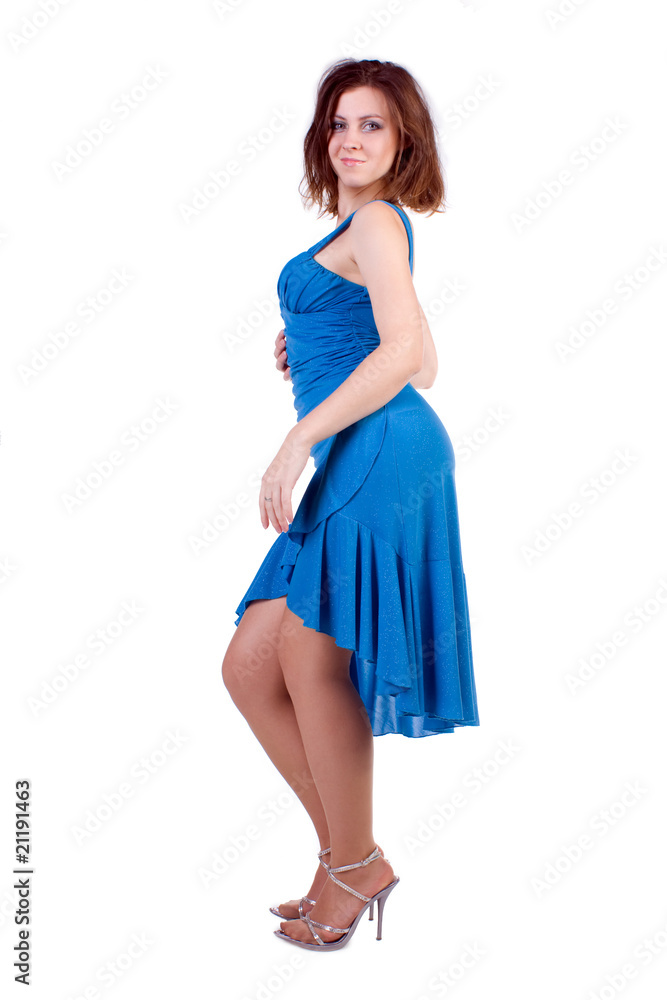 Woman in blue dress