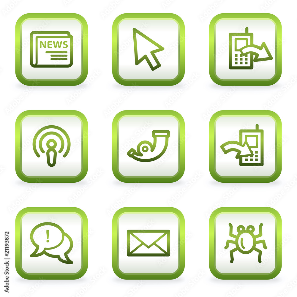Internet web icons set 2, square buttons, green contour Internet web icons set 2, square buttons, green contour