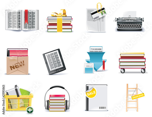 Vector library and book store icon set
