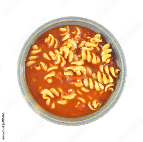 Konstfotografi Tomato soup with rotini pasta