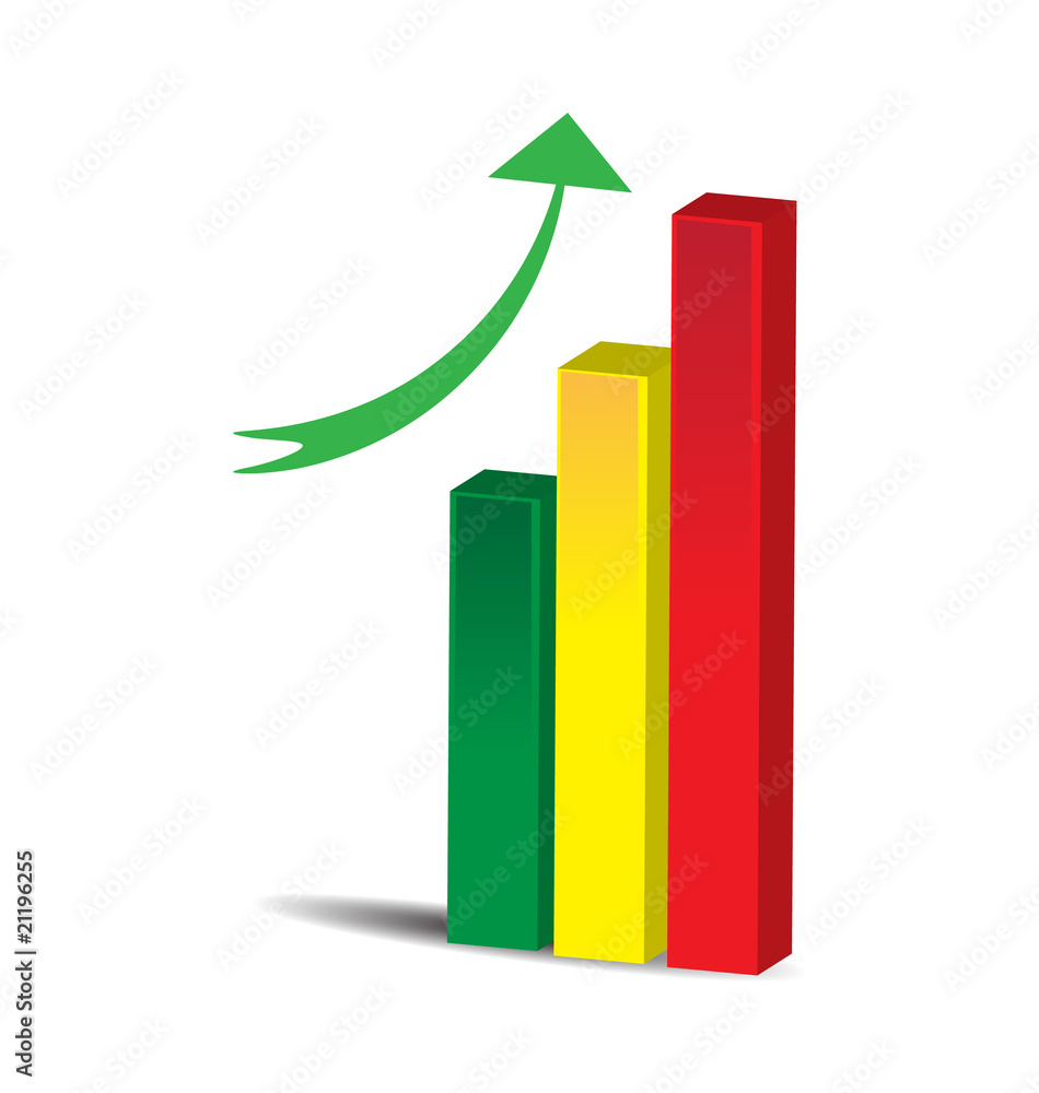 column diagram with green up arrow column diagram with green up arrow