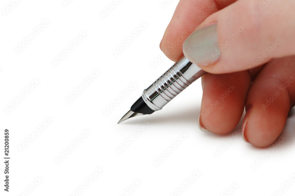 Hand holding pen isolated on white background Hand holding pen isolated on white background