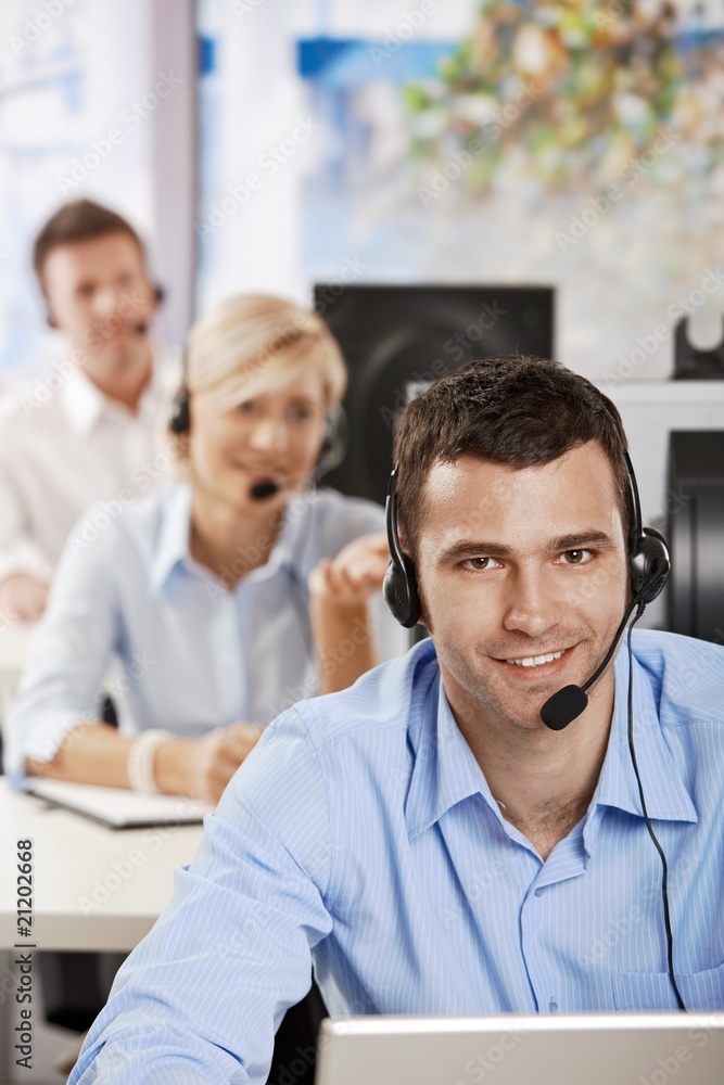 Operator talking on headset Operator talking on headset